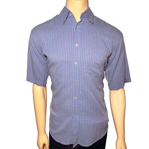 Bugatchi Uomo Mens Blue‎ Red Striped Short Sleeve Button Down Shirt Size M